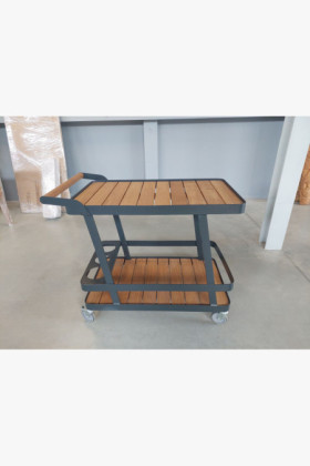 Servierwagen Aluminium Holz Gartenrollwagen mit Rollen